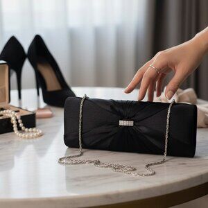 Elegant Black Clutch with Rhinestone Accent